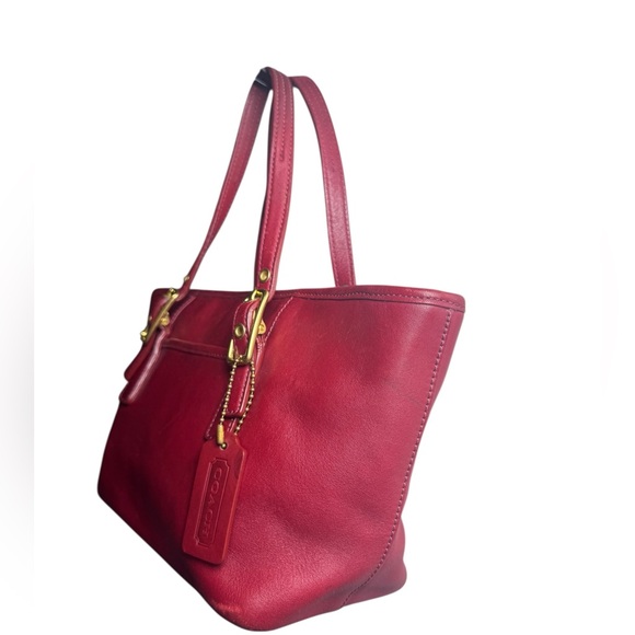 Vintage COACH 9846 Shoulder Bag Red Leather Small Legacy Hampton Tote 90s - Picture 4 of 16